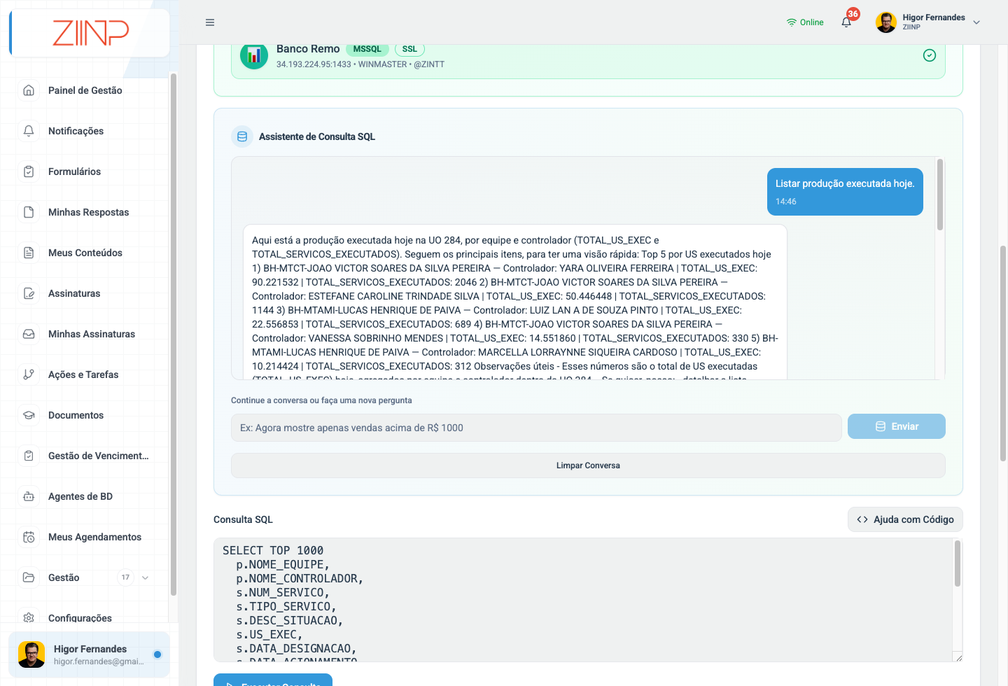SQL gerado por IA