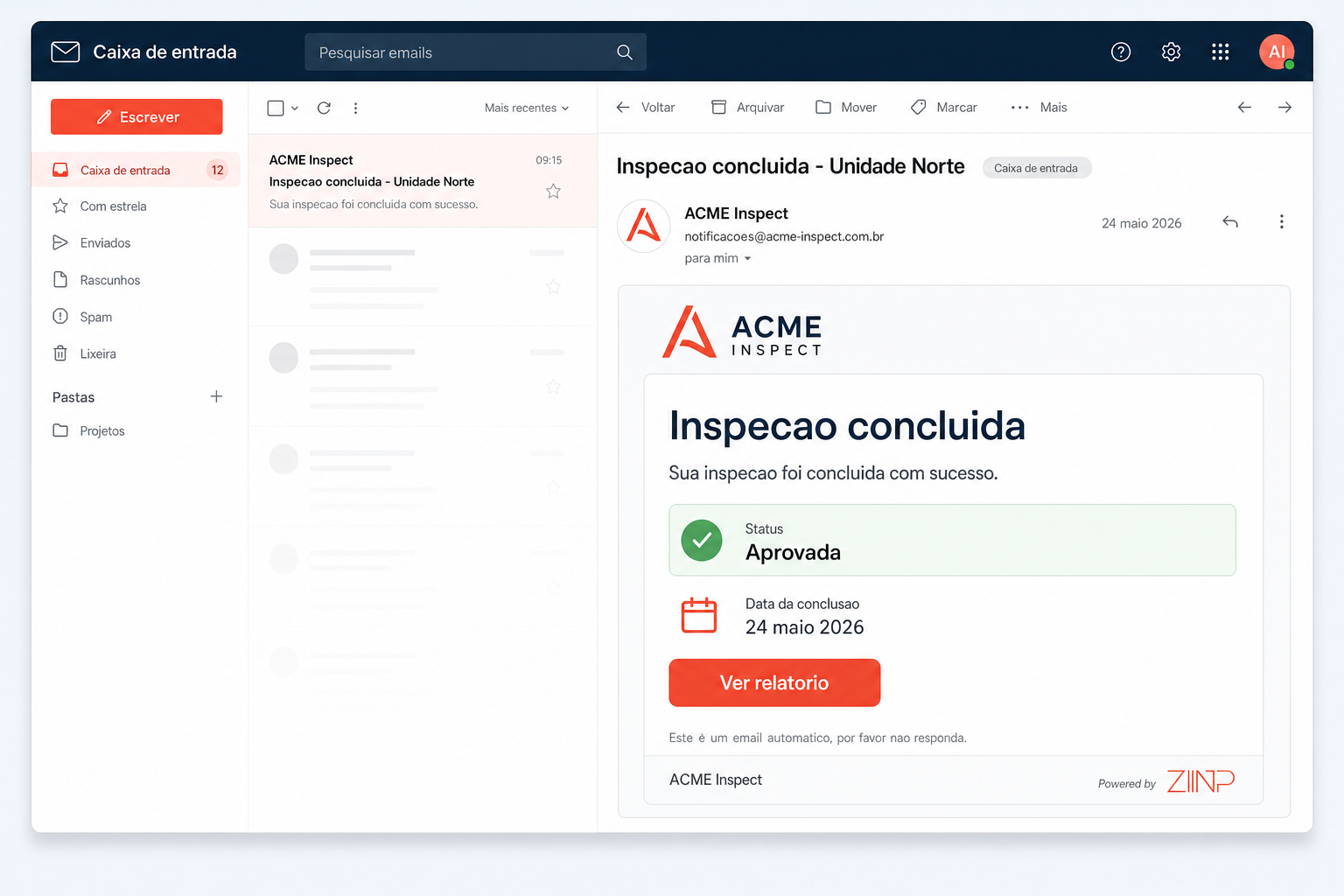 E-mail enviado pelo domínio do cliente
