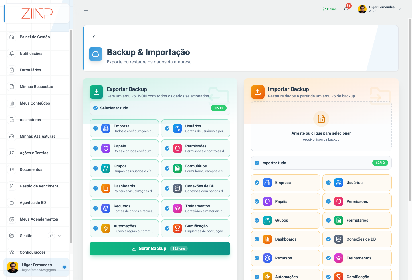 Backup e importacao