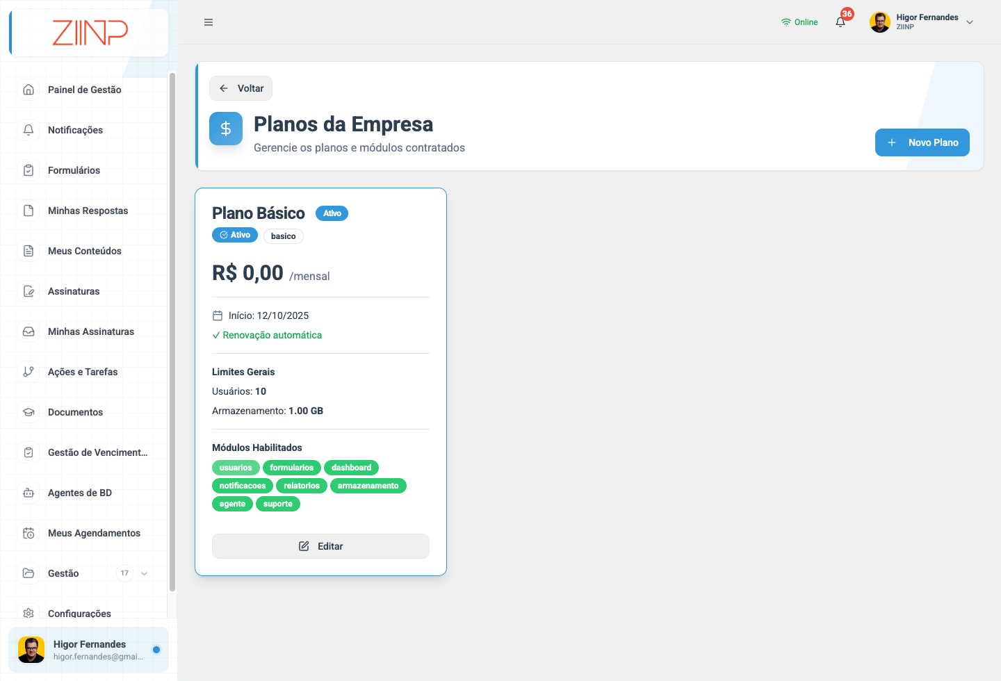 Plano e modulos