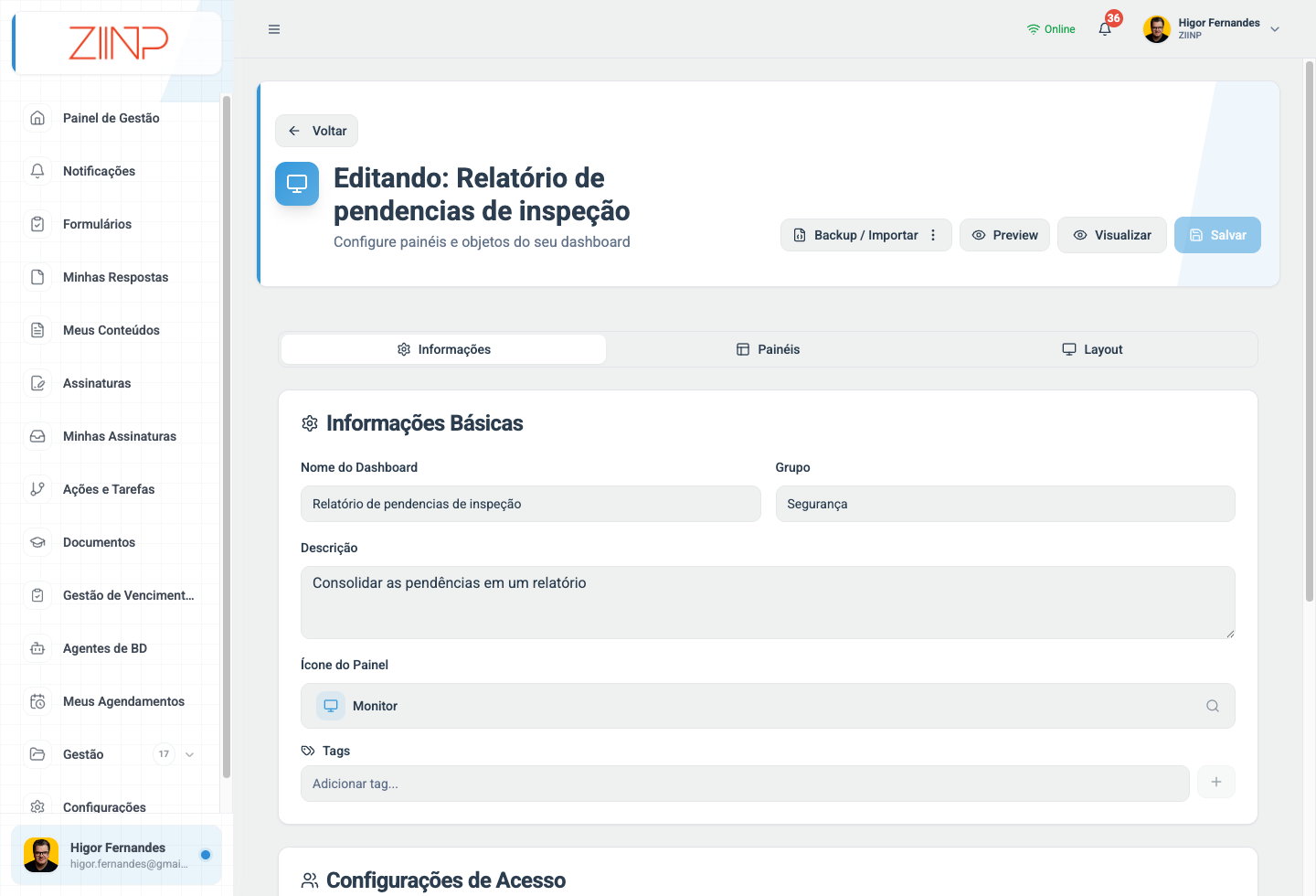 Editor de dashboard