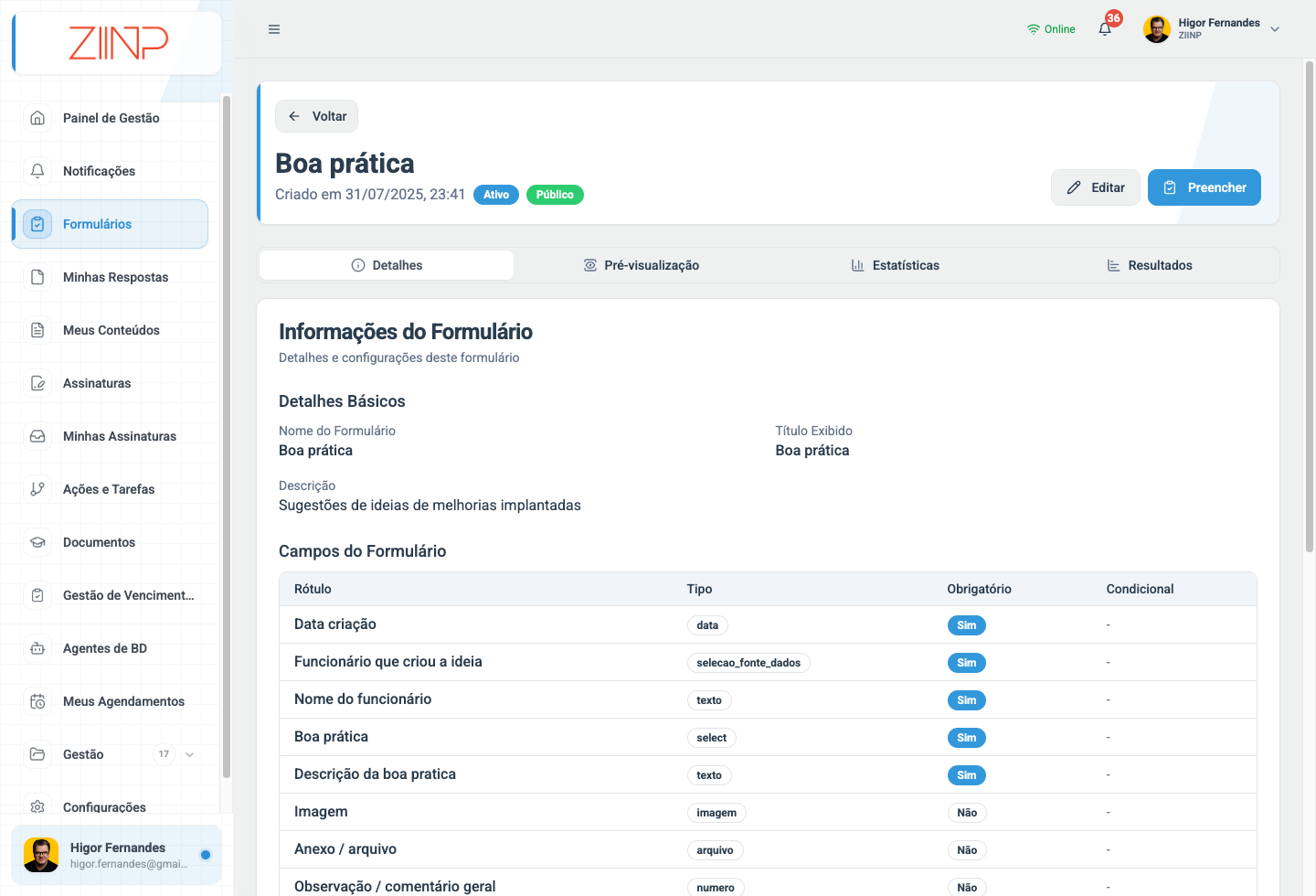 Formulário configurado