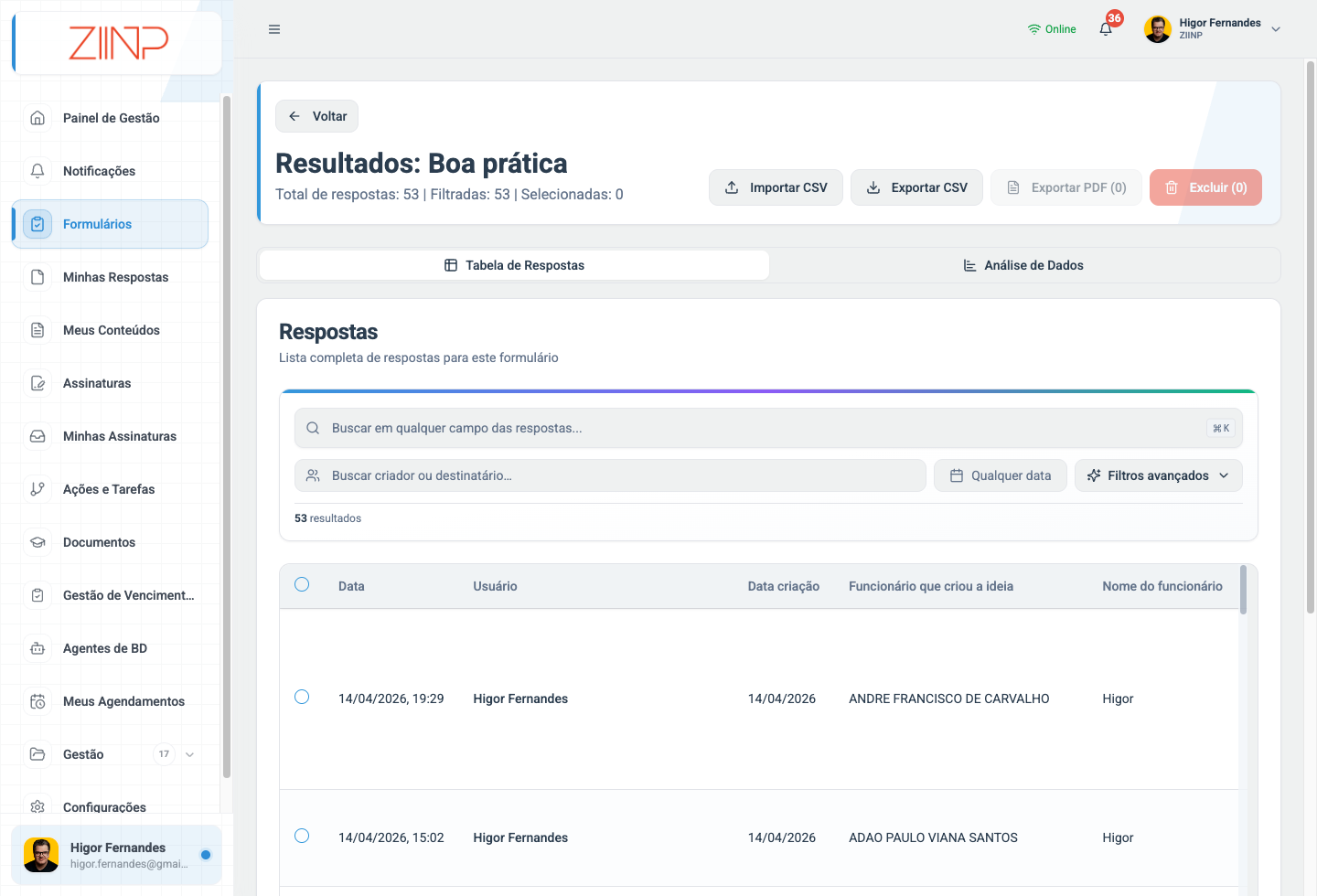 Resultados com filtros
