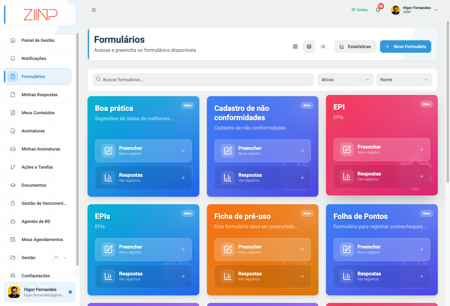 Lista de formulários