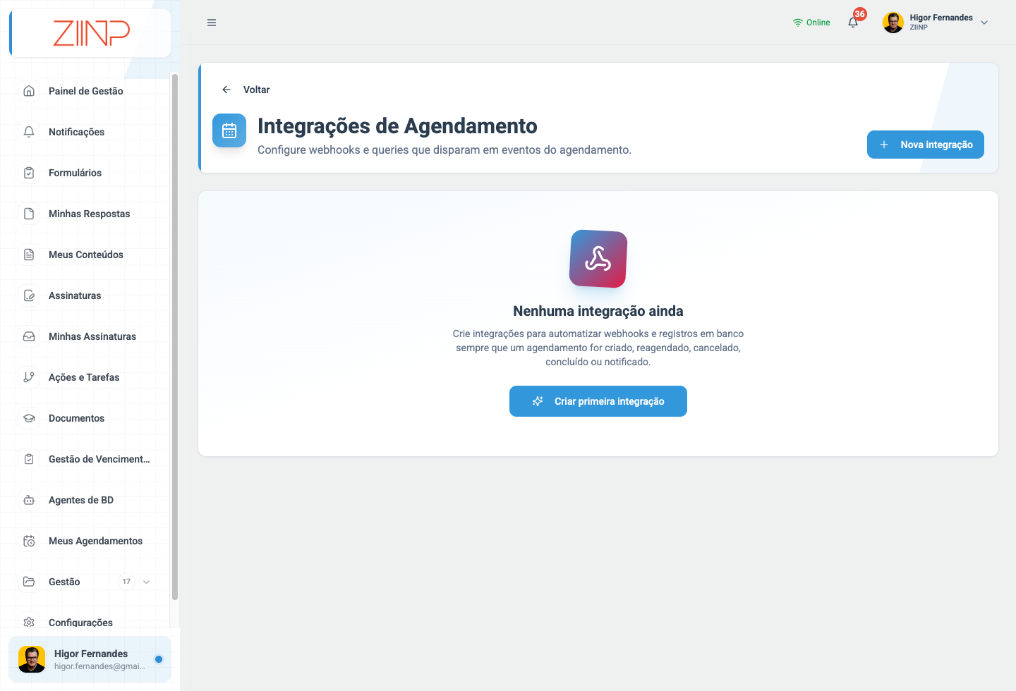 Integrações de agenda