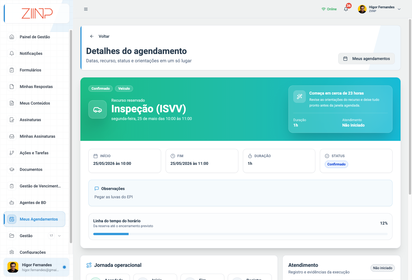 Detalhe do agendamento